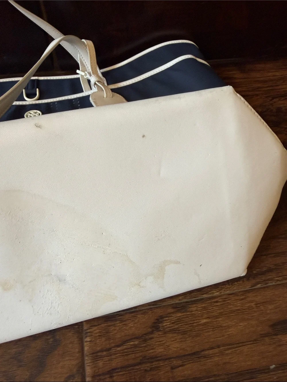 Tory Burch Navy and White Perforated Logo Tote